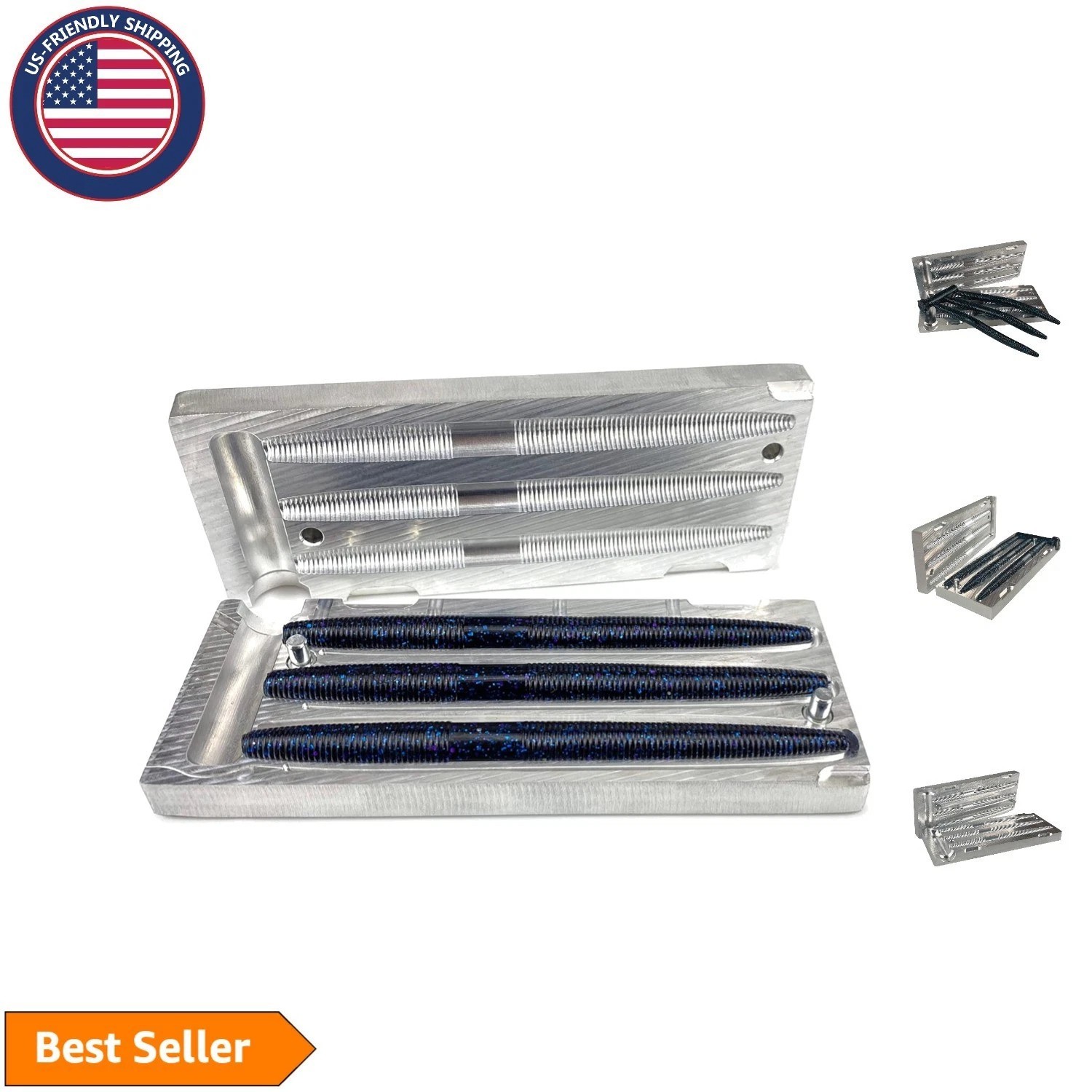 Efficient 3 Cavity Yama Senko Lure Mold - 5'' Aluminum, Lightweight, Easy to Use