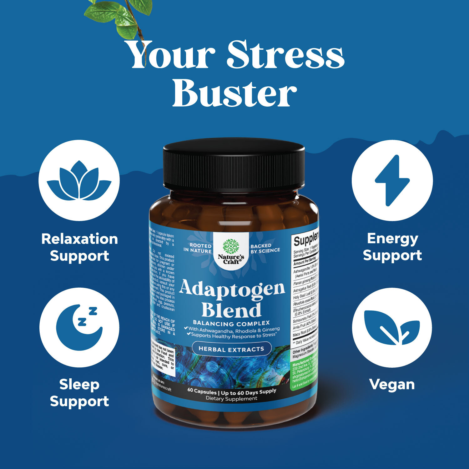 Herbal Adaptogen Mood Support Supplement - Calming Adaptogens Supplement 60ct