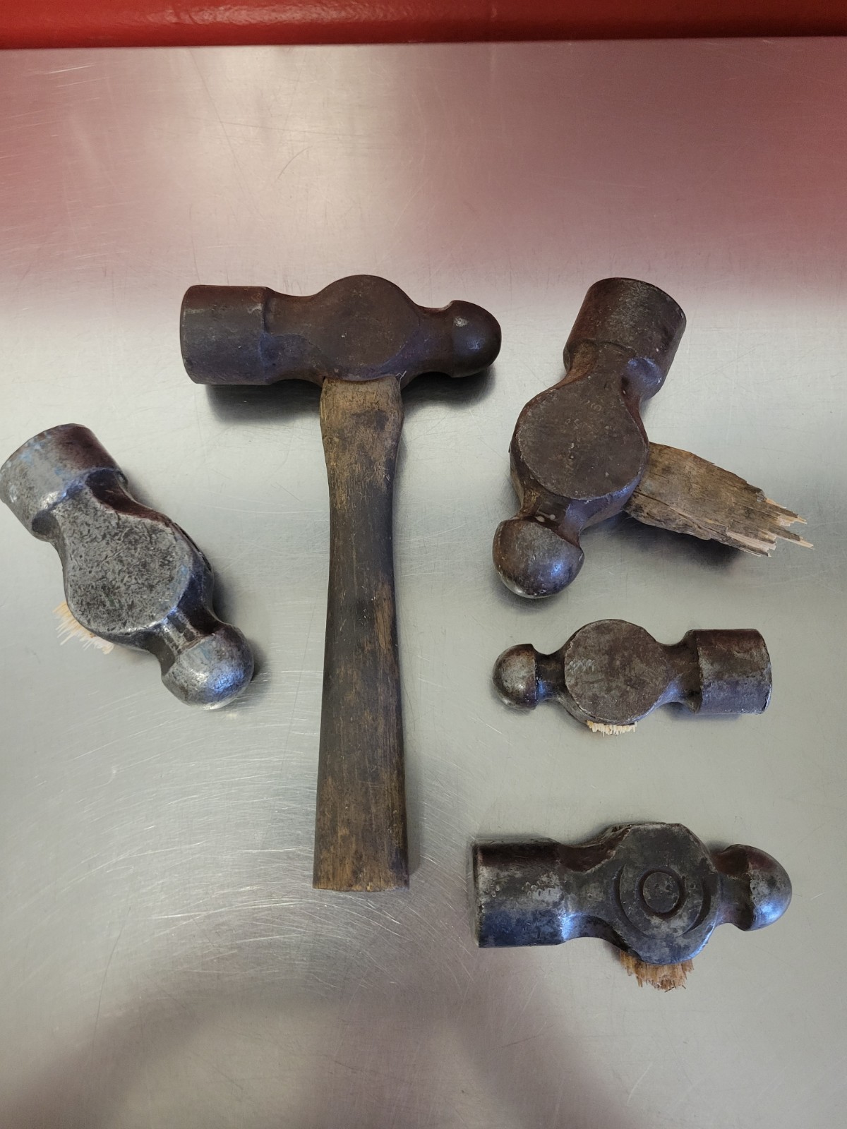 Lot 5 ~ Ball Peen Hammer Heads ~ Vtg ~ Variety of Brands ~ Well used condition