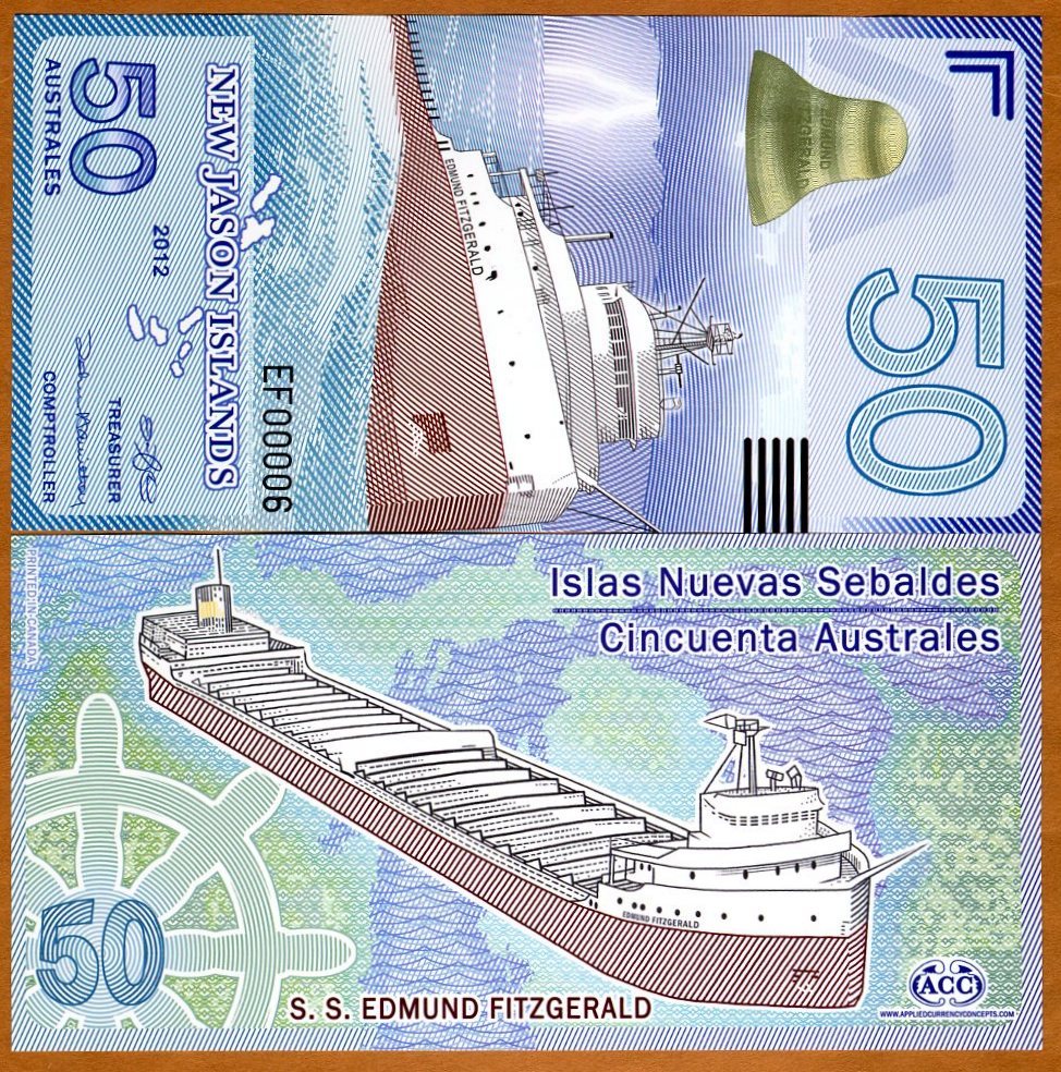 New Jason Islands, 50 Australes, 2012, POLYMER, UNC Ship