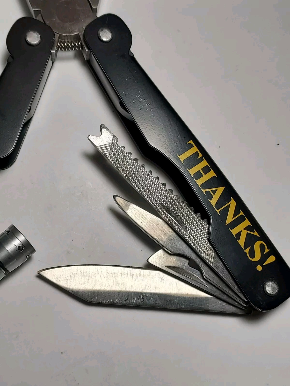 Black Metal Handles Multi Tool printed THANKS! with nylon pouch