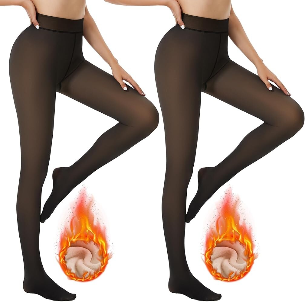 2 Fleece Lined Tights for Women and Ladies 220g Thermal Tights Women Uk Cozy..