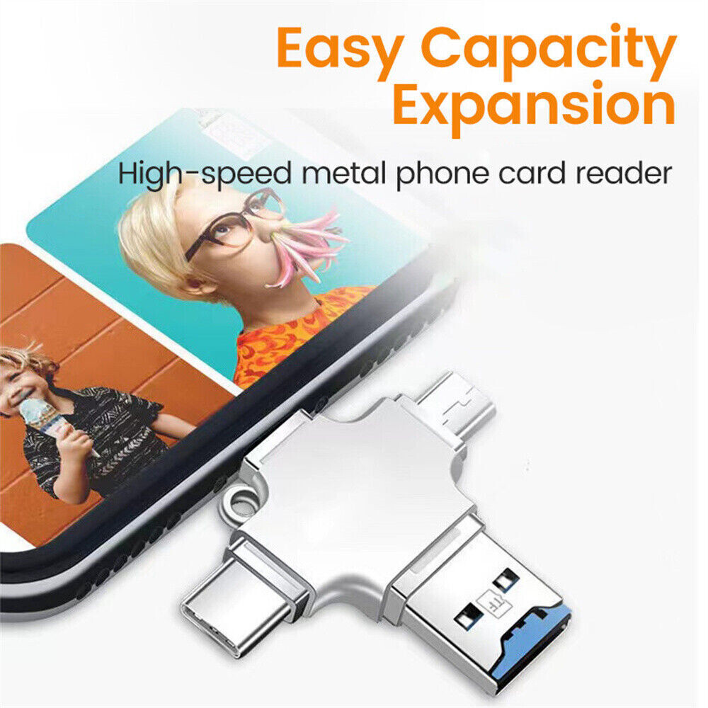 4 IN 1 USB3.0 Flash Drive Micro TF Card Reader Adapter OTG Type-C iPhone Android