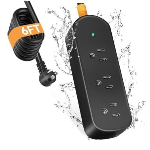 Outdoor Power Strip Weatherproof 6 FT Extension Cord Waterproof Surge 6FT Black