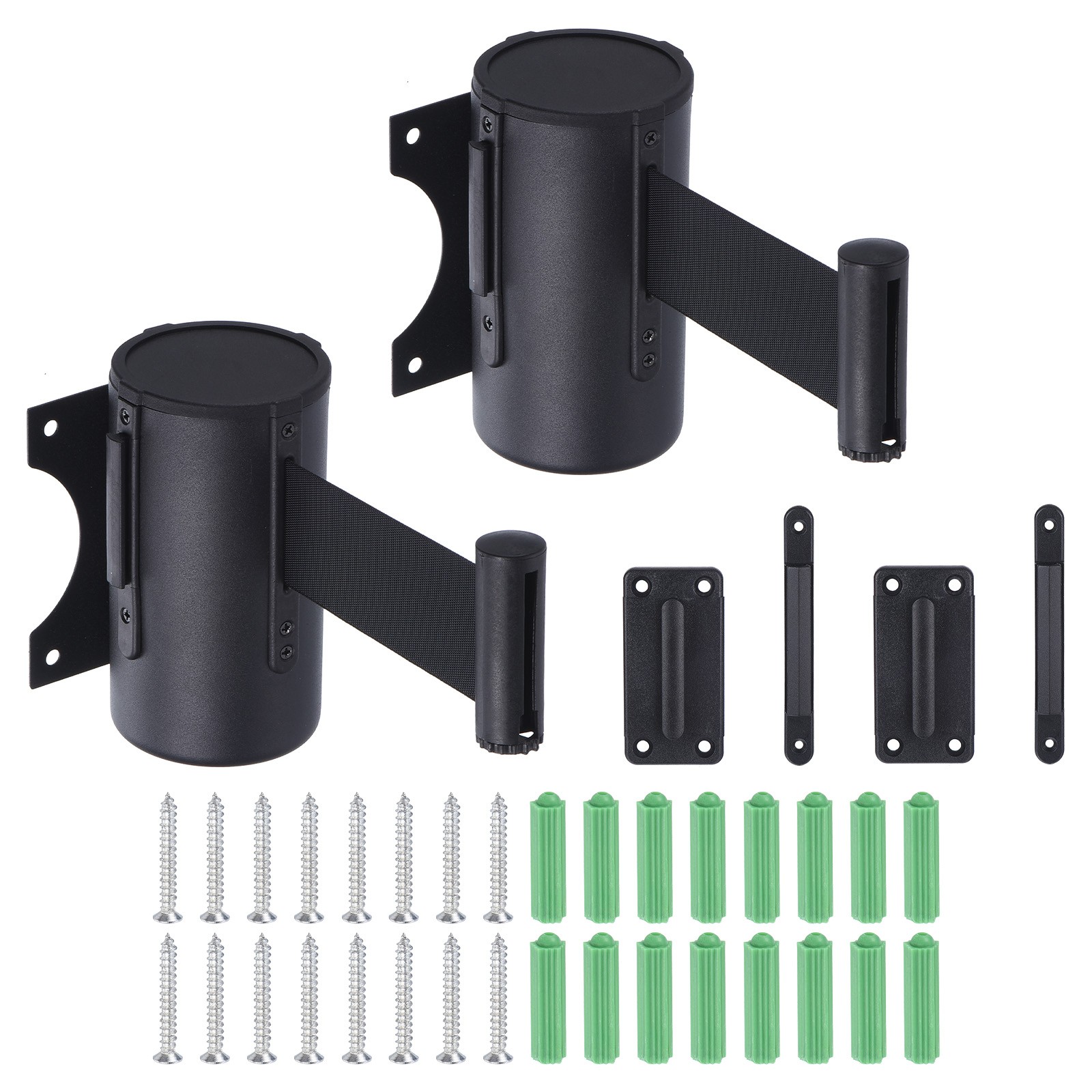 2Pcs Fixed Wall Mount Retractable Belt Barrier 16.4 Feet Black Color Belt