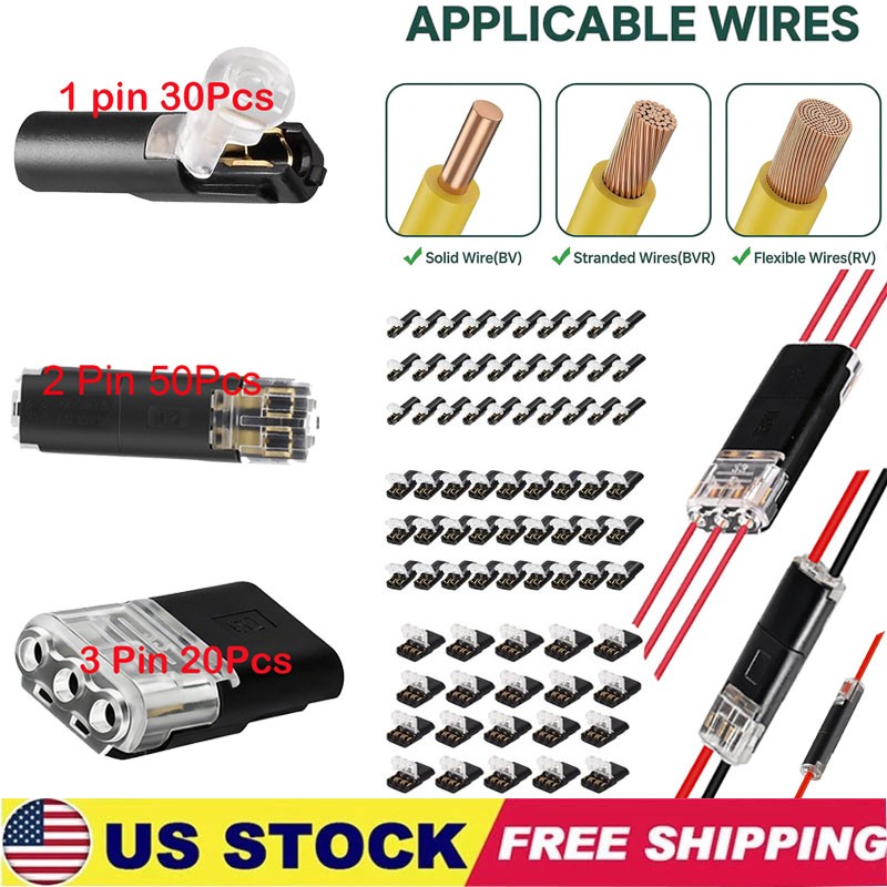 100Pcs 1/2/3 Pin Electrical Wire Connectors Kit Quick Splice Wire Connectors