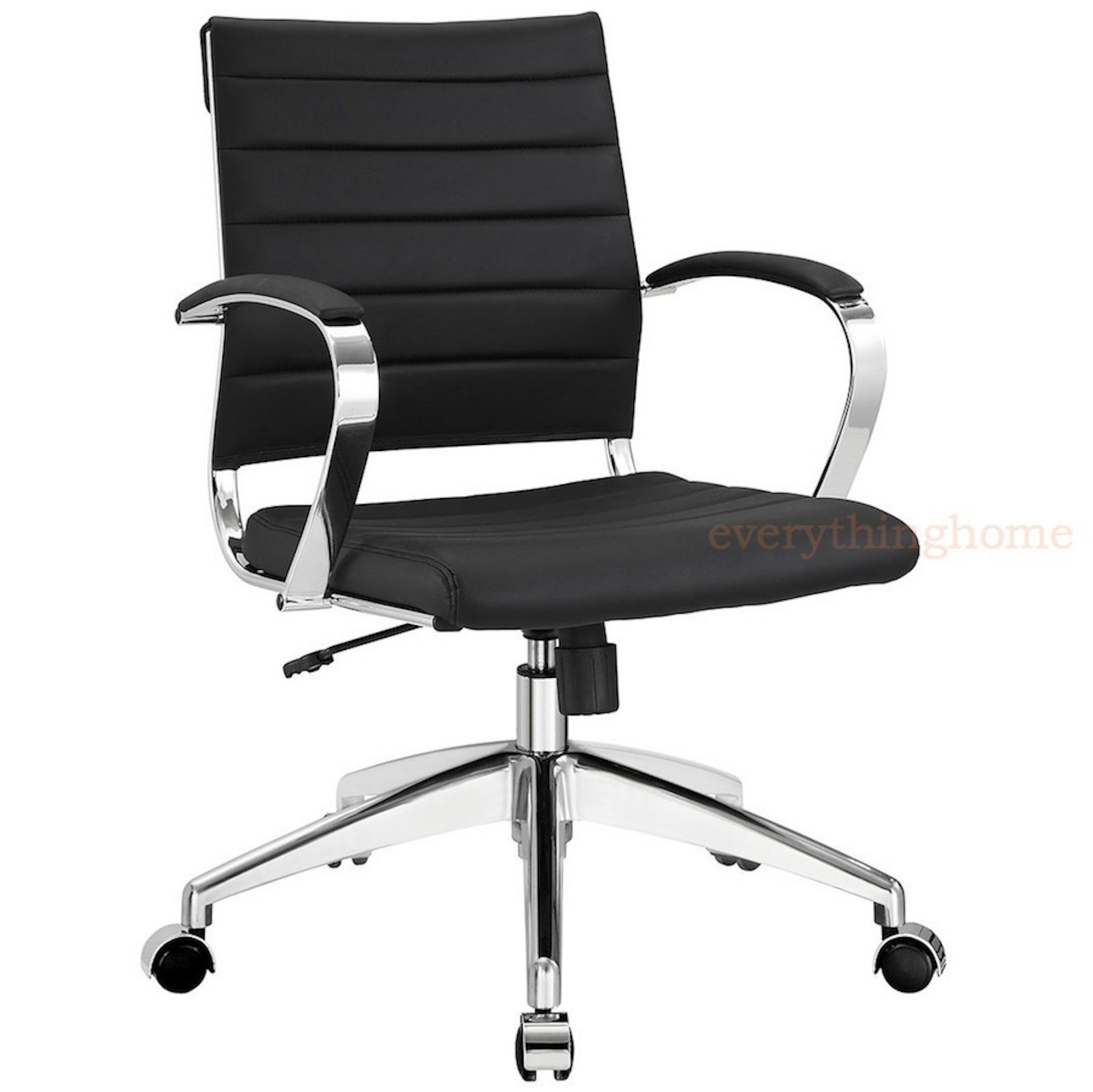 Padded Desk Office Mid Back Chair Rolling Casters Mid-Century Modern - 8 Colors