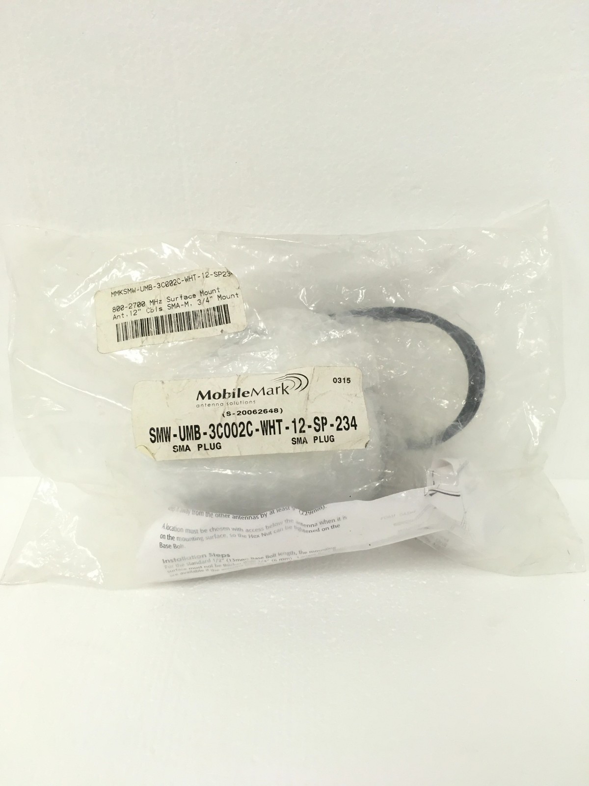NEW Mobile Mark SMW-UMB-3C002C-WHT-12-SP-234 Antenna 800-2700 MHz 3/4" Mount QTY