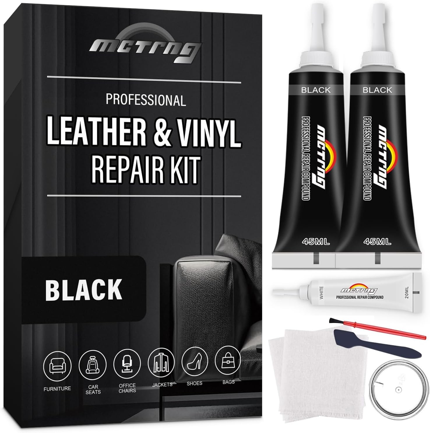 Black Leather & Vinyl Repair Kit, Leather Repair Kit for Car Seat, Shoes, Jacket