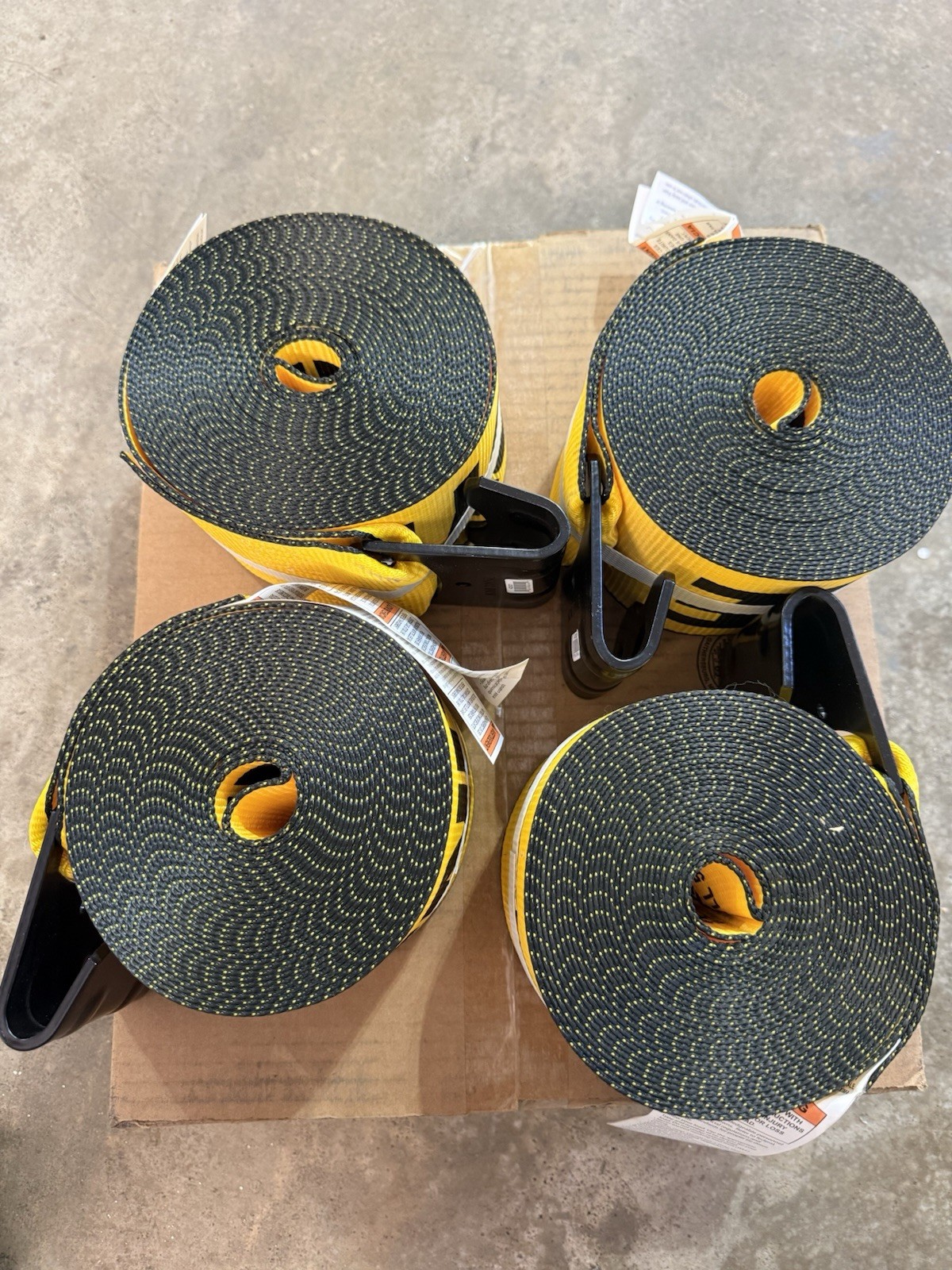 4 New Kinedyne 4" x 30' Winch Strap Tie Downs with Flat Hook - Gold