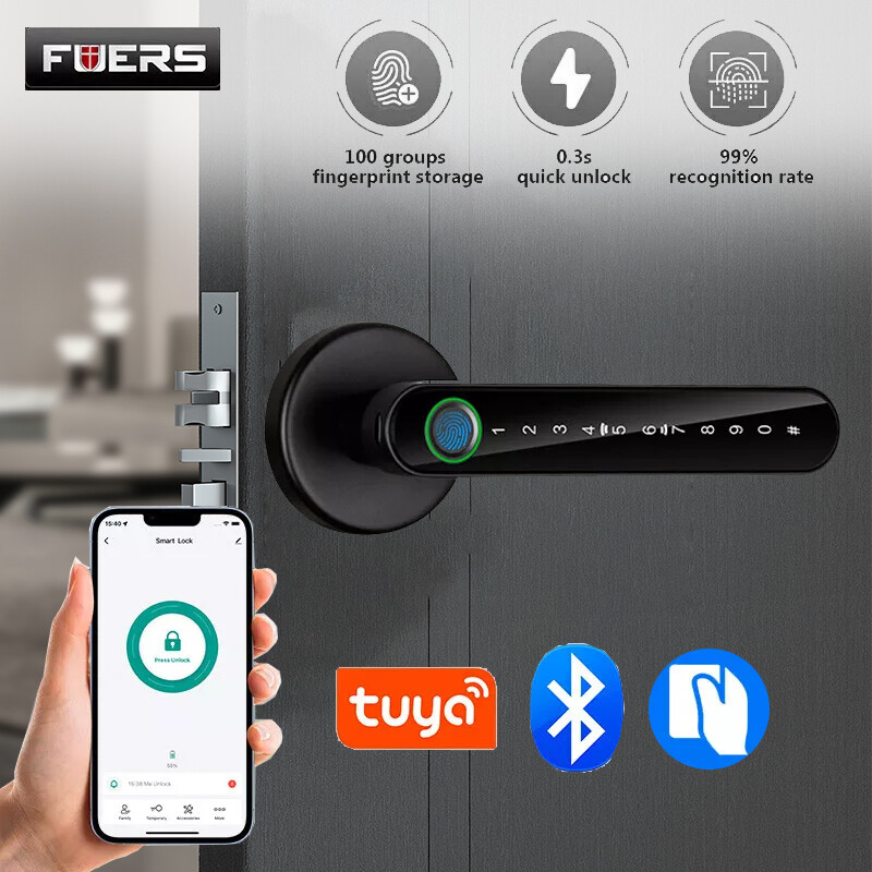 New WiFi Smart Fingerprint Keyless Door Lock Biometric With Handle & TUYA APP