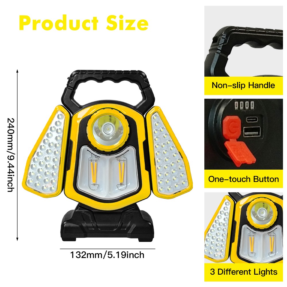 Solar LED Work Light Rechargeable 10000LM Portable Folding COB LED Flashlight