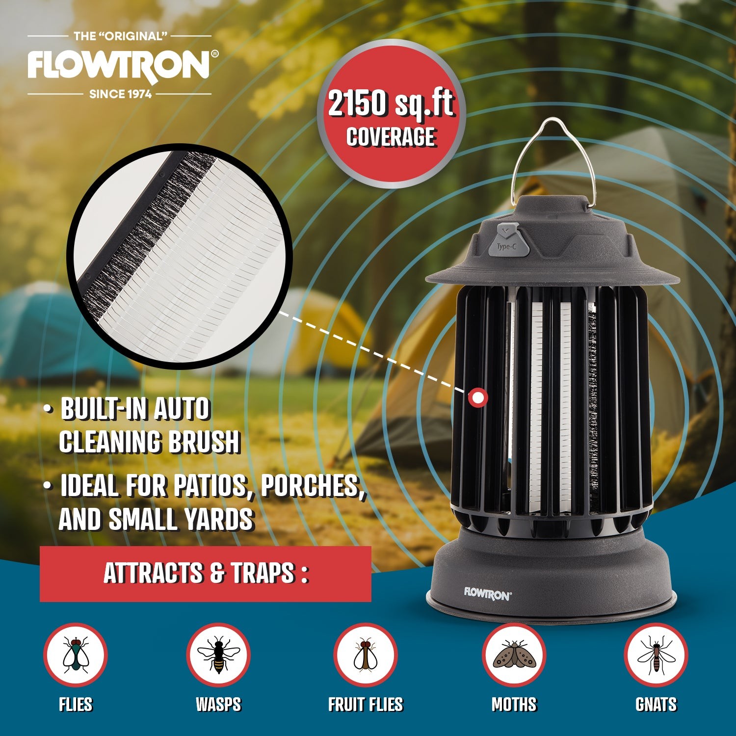 Flowtron Bug Zapper, 2150 Sq Ft Bug Zapper w/Camping Lantern