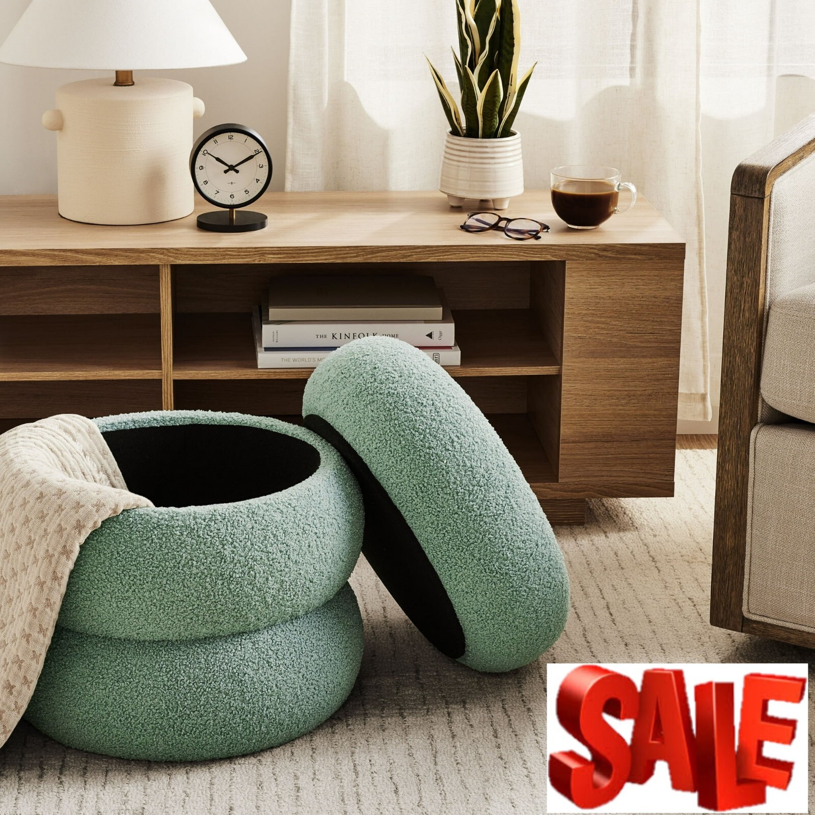 Boucle Cloud Storage Ottoman, Sage