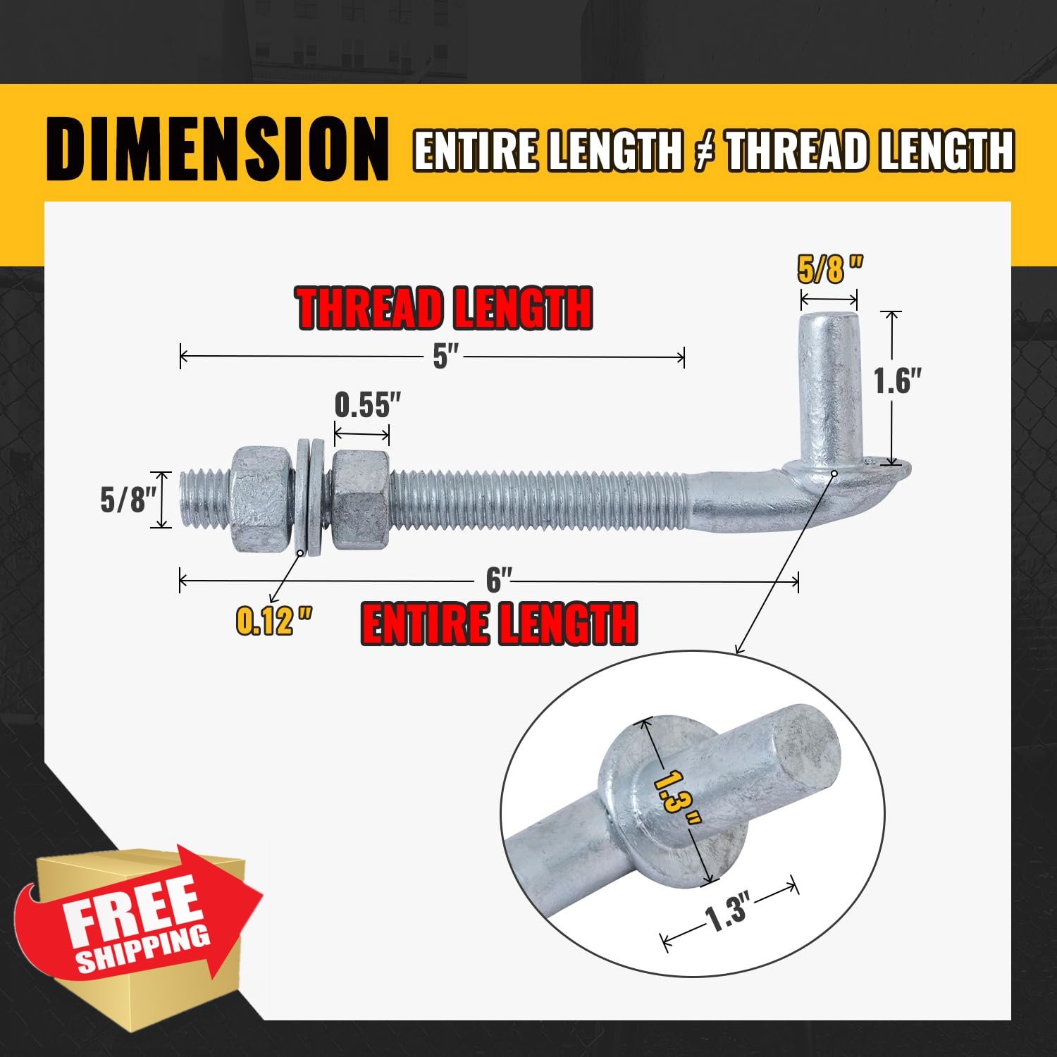 VIVIDA 6" Galvanized J Bolt Gate Hinge Post 4 Pack Chain Link