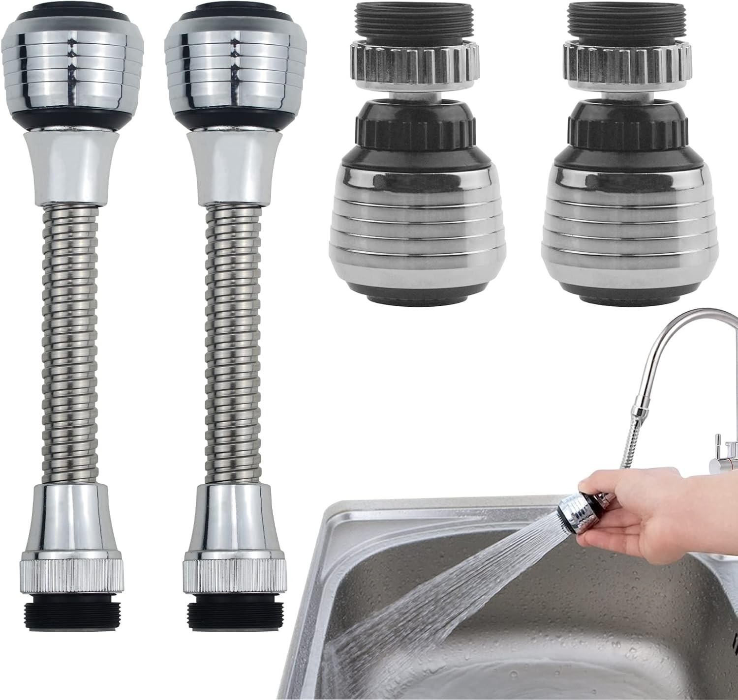 360° Faucet Extender Bendable Kitchen Sink Flexible Tap Spray Head Attachment 4p