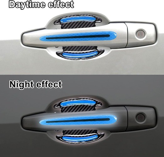 8Pcs 3D Door Handle Cup Protectors with Reflective Stripe, Anti-Sc Color: blue