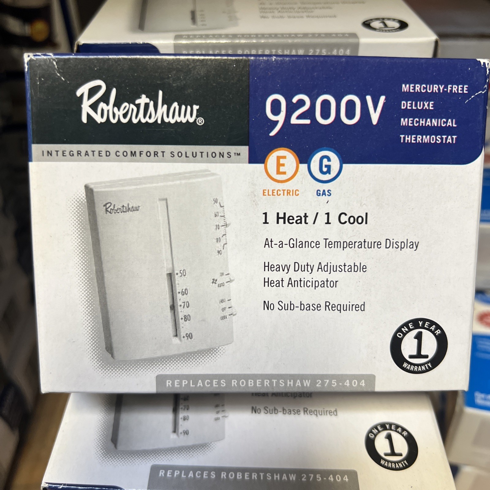 Robertshaw 9200V Mercury-Free Deluxe Mechanical Thermostat, 1 Heat/1 Cool, White