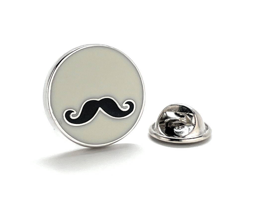 Mustache Pin White Black Enamel Pin Silver Trim Mustache Enamel Pin Mustache Hat