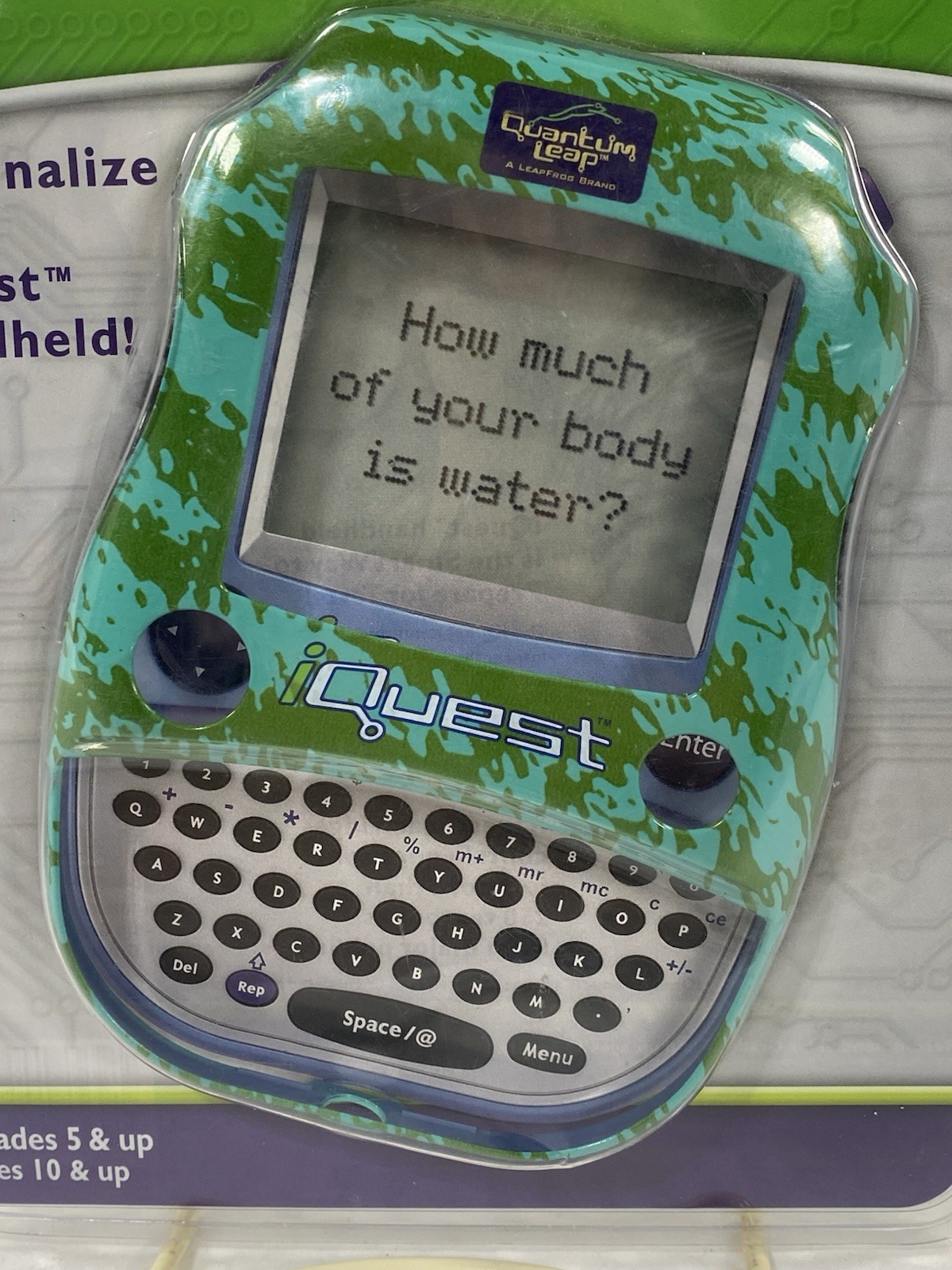 Faceplate for iQuest (from Quantum Leap) Handheld Device- Green on Blue