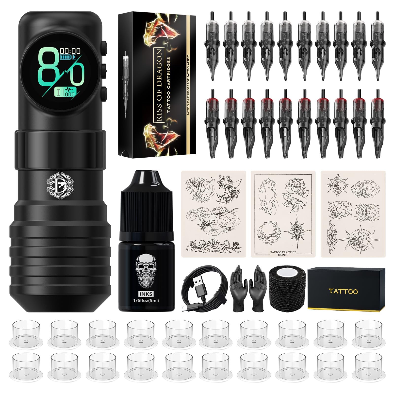 Kiss of Dragon F170 Wireless Rotary Tattoo Pen Gun 1900mAh Battery Black