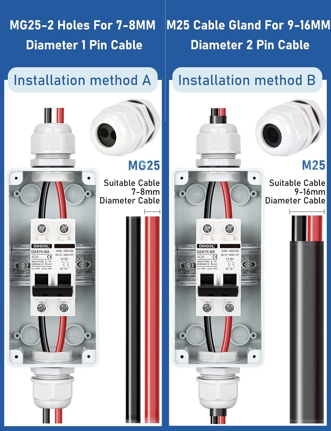 40A Dual Pole Solar Panel Disconnect Switch