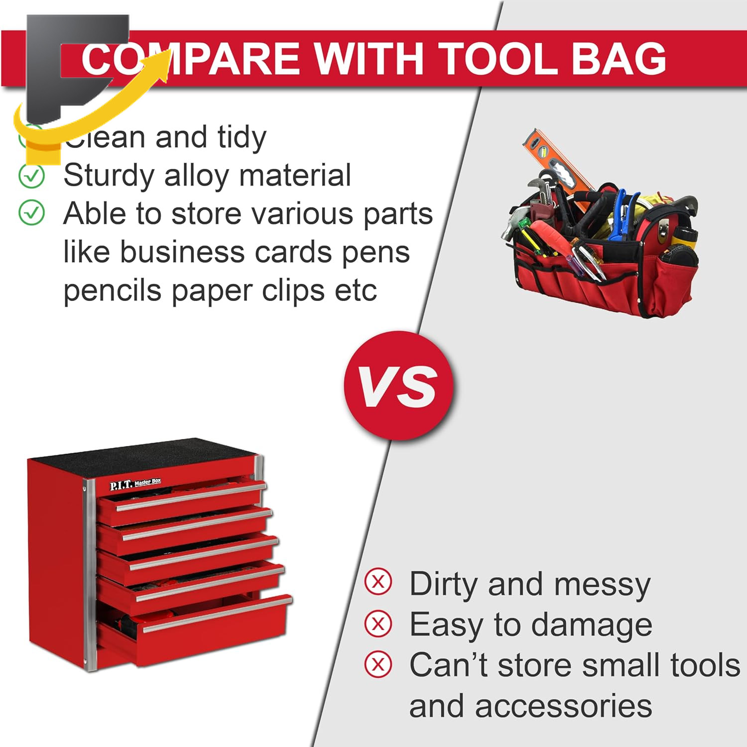 Mini Red Tool Box Portable 5-Drawer Micro Roll Cab Steel Tool Box with Liner Red