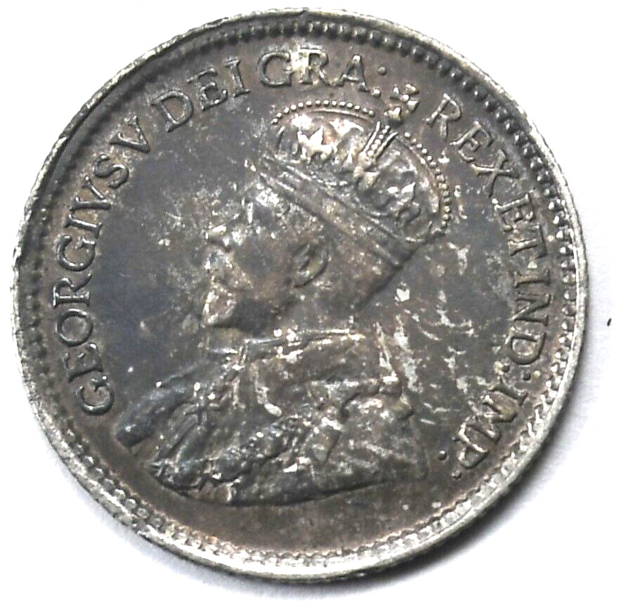 1917 Canada 5c Five Cents Silver Coin Half Dime KM# 22 AU