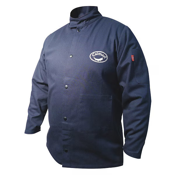Welding Jacket, Cotton, 9 oz, 32 in Length, Hook-and-Loop Closure, 1 Pockets,