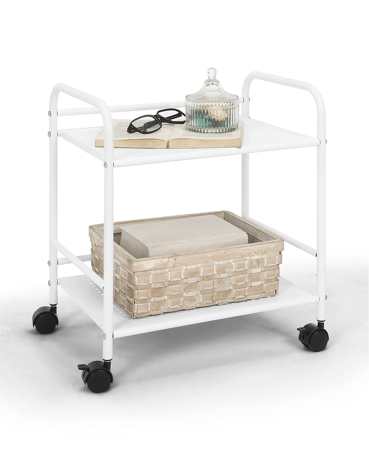 Minimalist Style Utility Rolling Shelf Cart wht