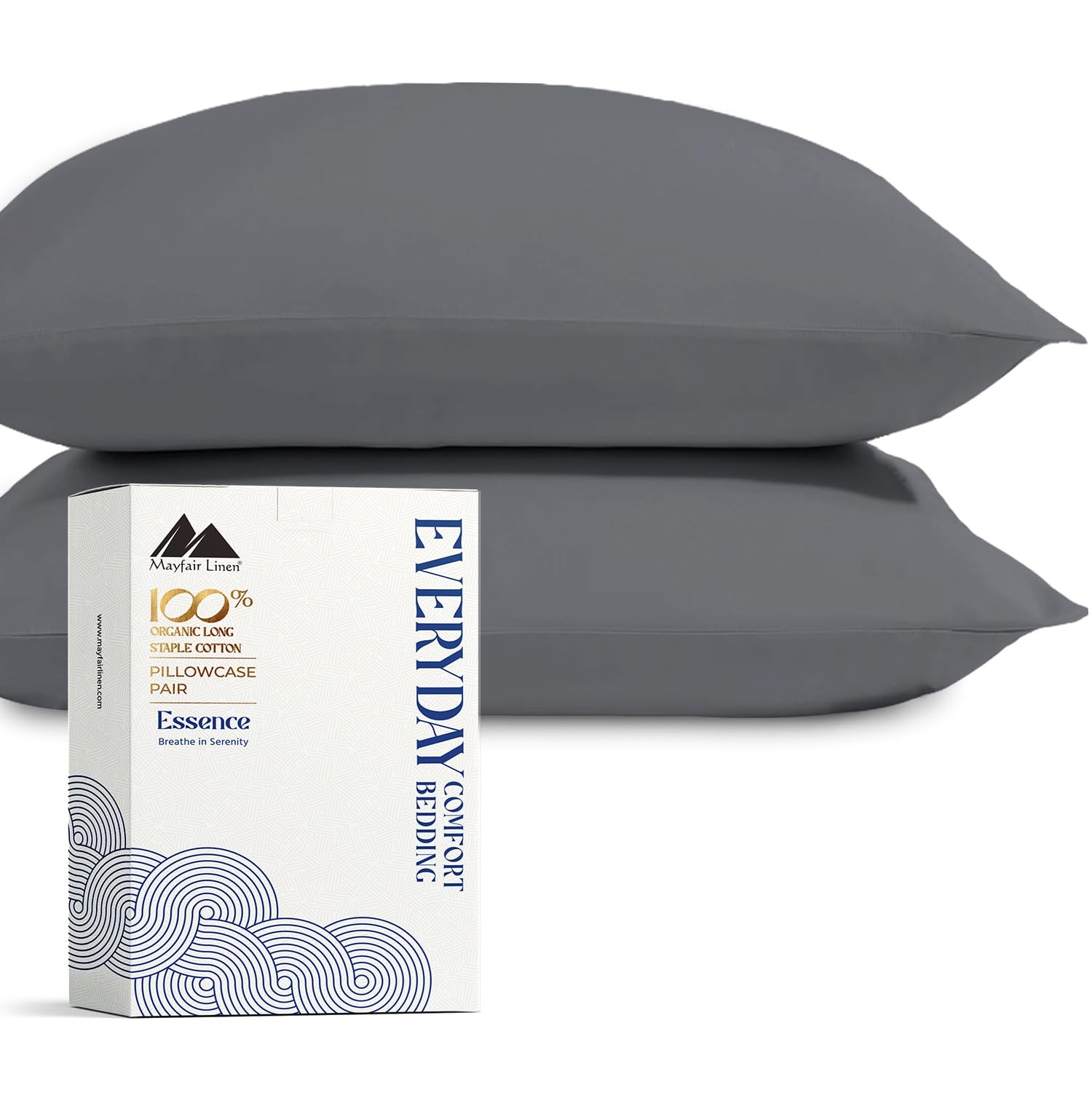 Mayfair Linen 100% Organic Cotton Percale Pillow Cases Queen/Standard Size Se...