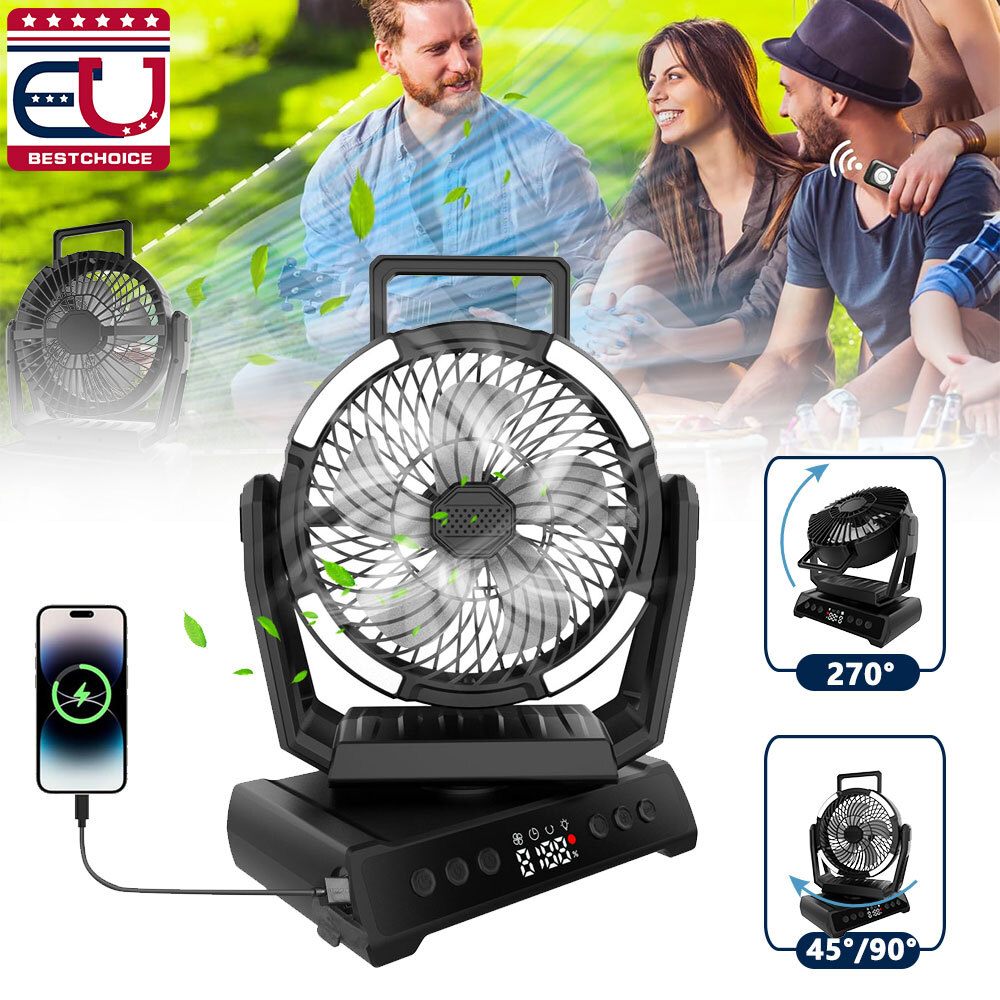 Portable 20000mAh Rechargeable Camping Fan for Tent with LED Light Outdoor Home