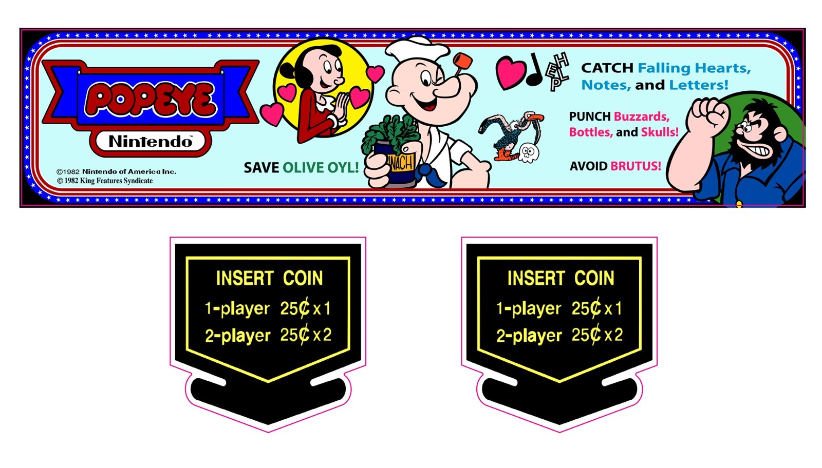 Popeye Arcade Instructions Card Insert Coin Stickers Decals
