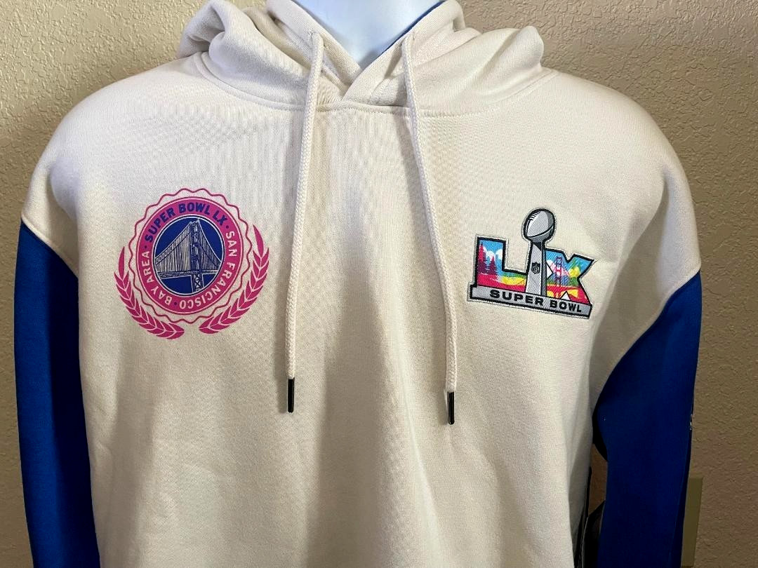 2026 NFL Super Bowl 60 Bay Area Seahawks Patriots Cream Hoodie w Tags Size L