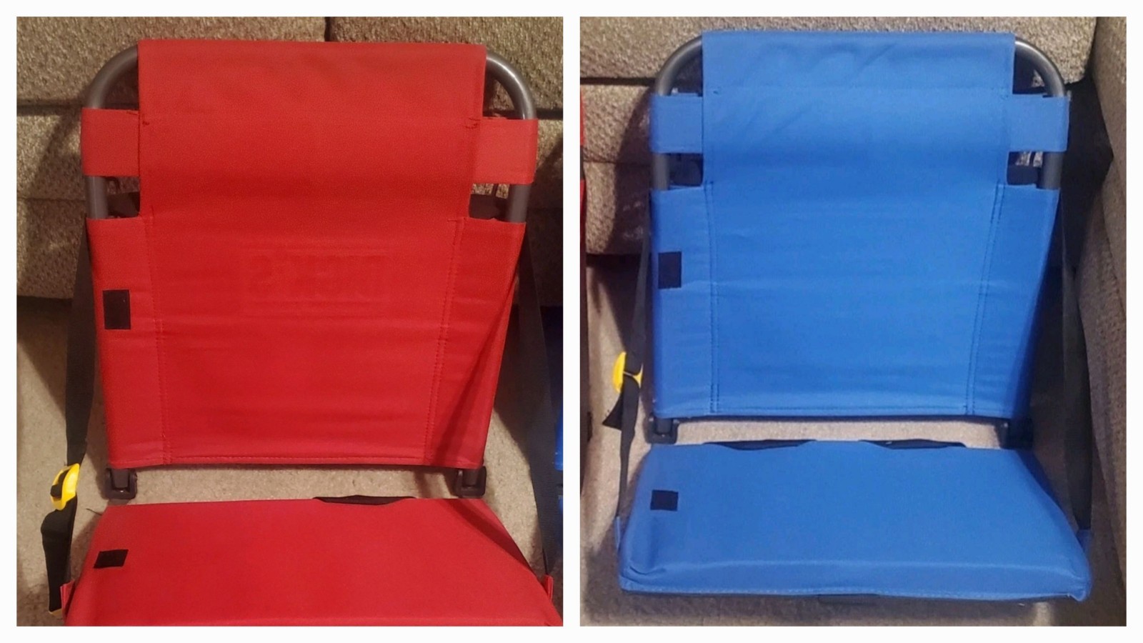 Set of 2 GCI Outdoor Red & Blue Bleacherback Stadium Seats w/Carrying Strap NWT