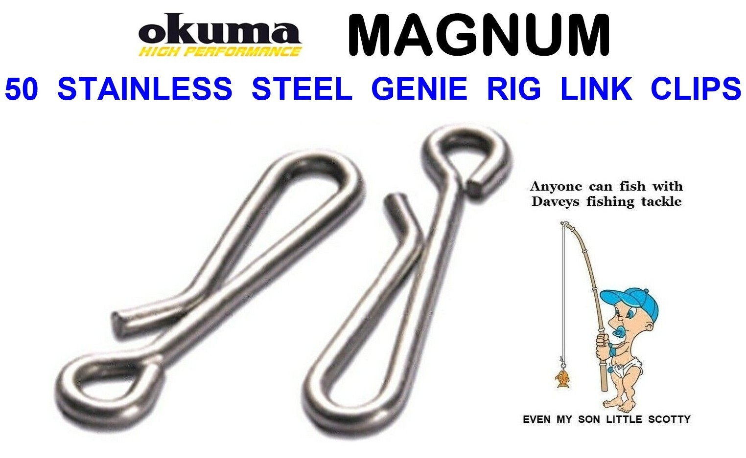 50 OKUMA GENIE RIG LINKS SEA FISHING LINE BAIT CLIP RIG LEAD WEIGHT FAST LINK