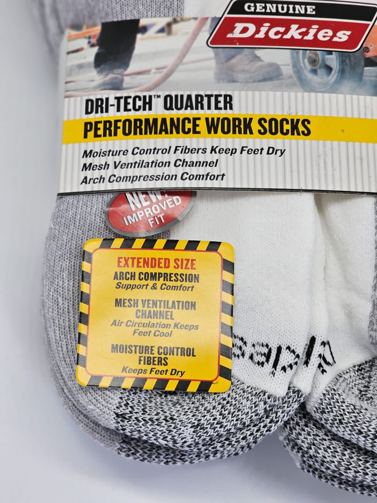Dickies Men Dri-tech Quarter Performance Work Socks White 5-Pr Extended Sz 12-15