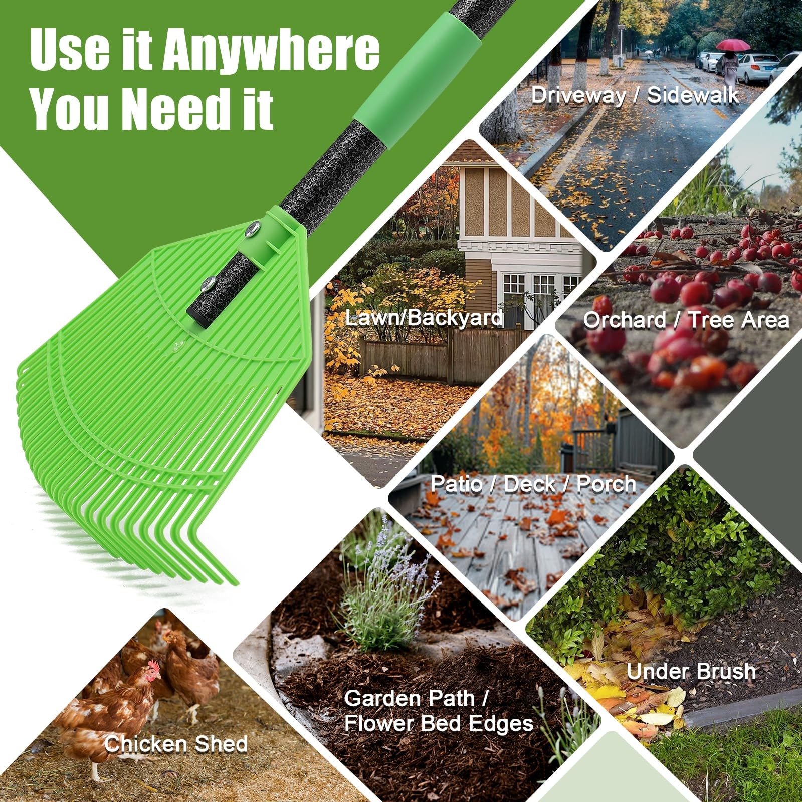 Plastic Leaf Rake - Upgraded Anti-Break Nylon Head,65" Adjustable Outdoor Yar...