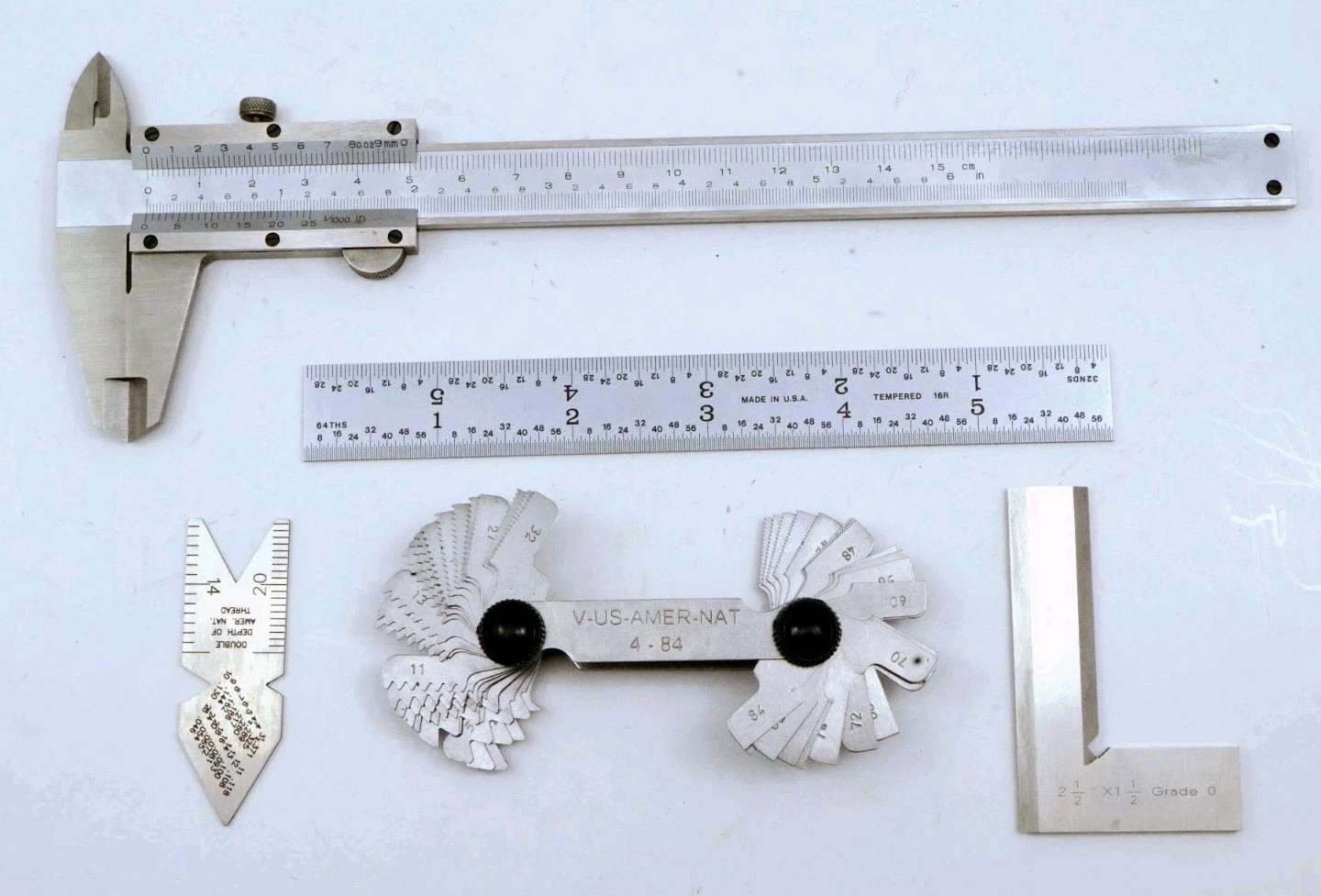 Machinist Inspection Tools 5pc Lot 6" Caliper 2" Square Thread Gauge & MORE! NEW
