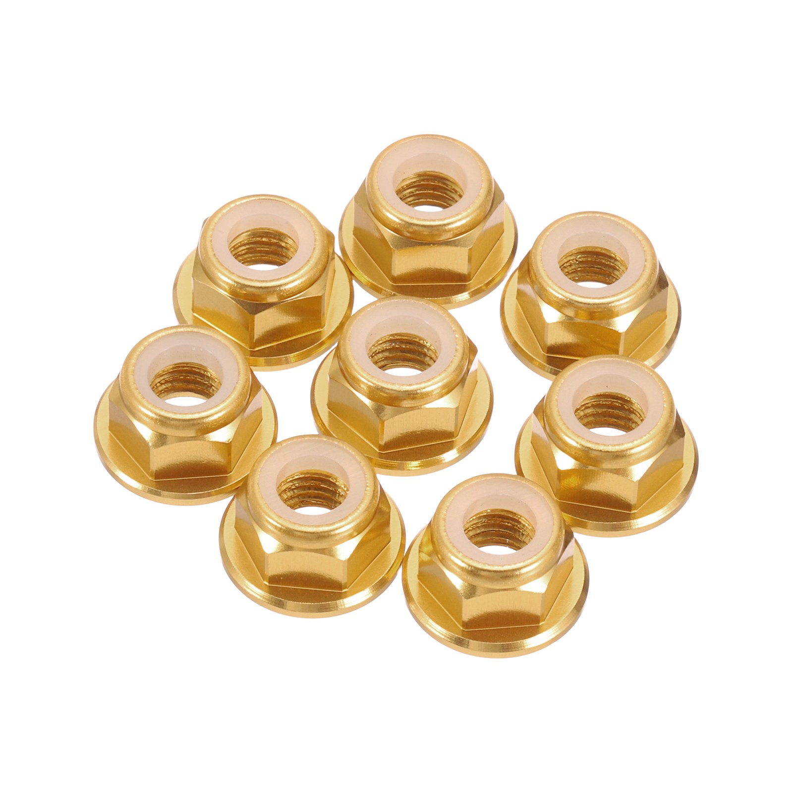 8 Pcs M5 Pitch 0.8mm Aluminum Alloy Lock Nuts Flanged Hex Nuts, Gold Tone