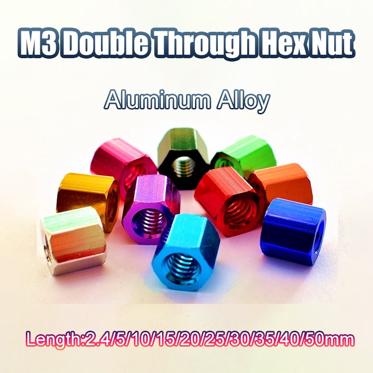 Color Aluminum Alloy Double Through Hex Nut M3*2.4-50mm Opposite Edge 4.7mm