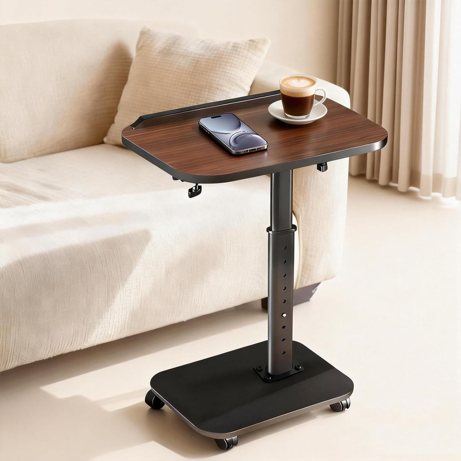 C Table End Table Adjustable Height Rolling TV Tray Table Small Spaces