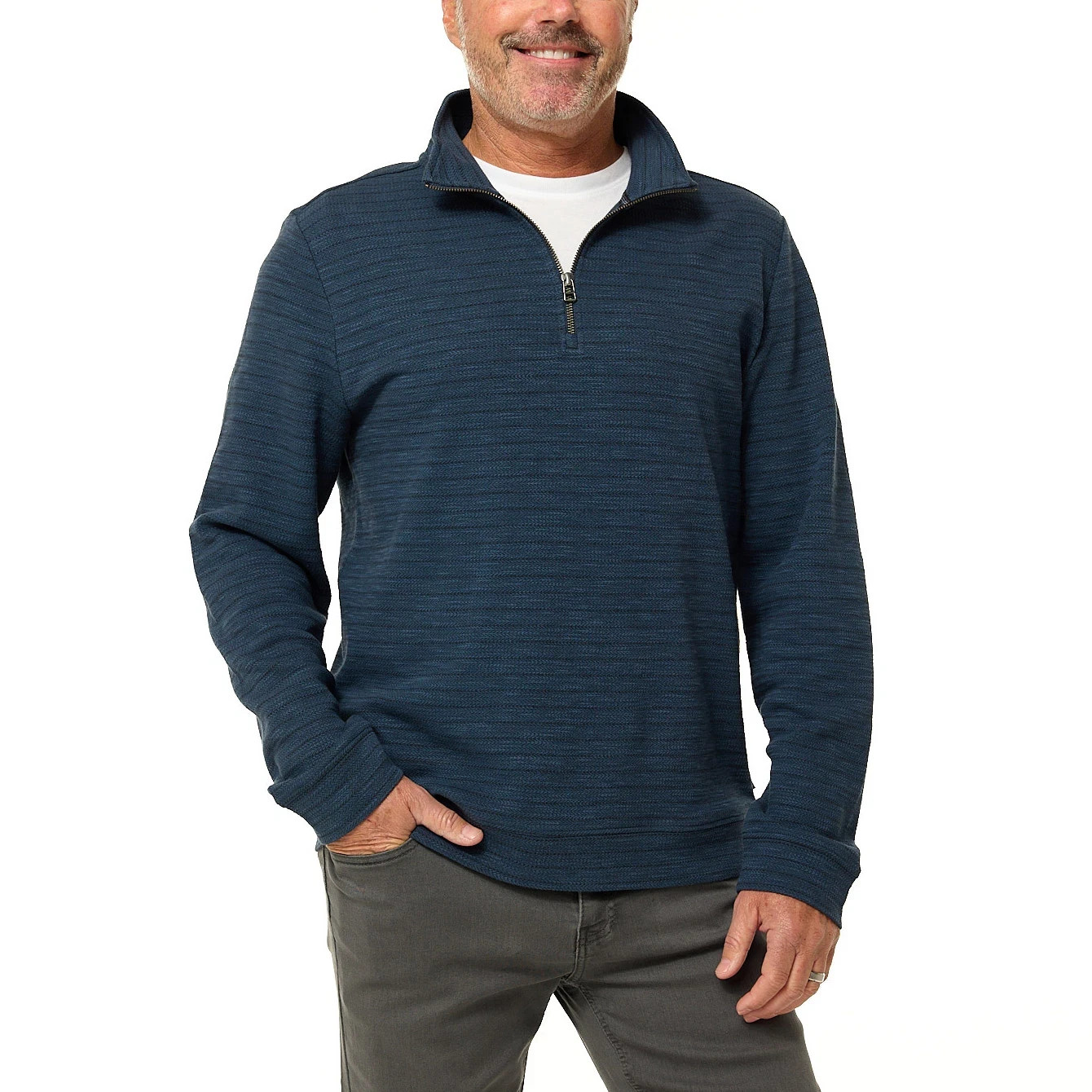 Dockers Men's Quarter Zip Regular Fit Textured Fabric Pullover, Blue, Size M