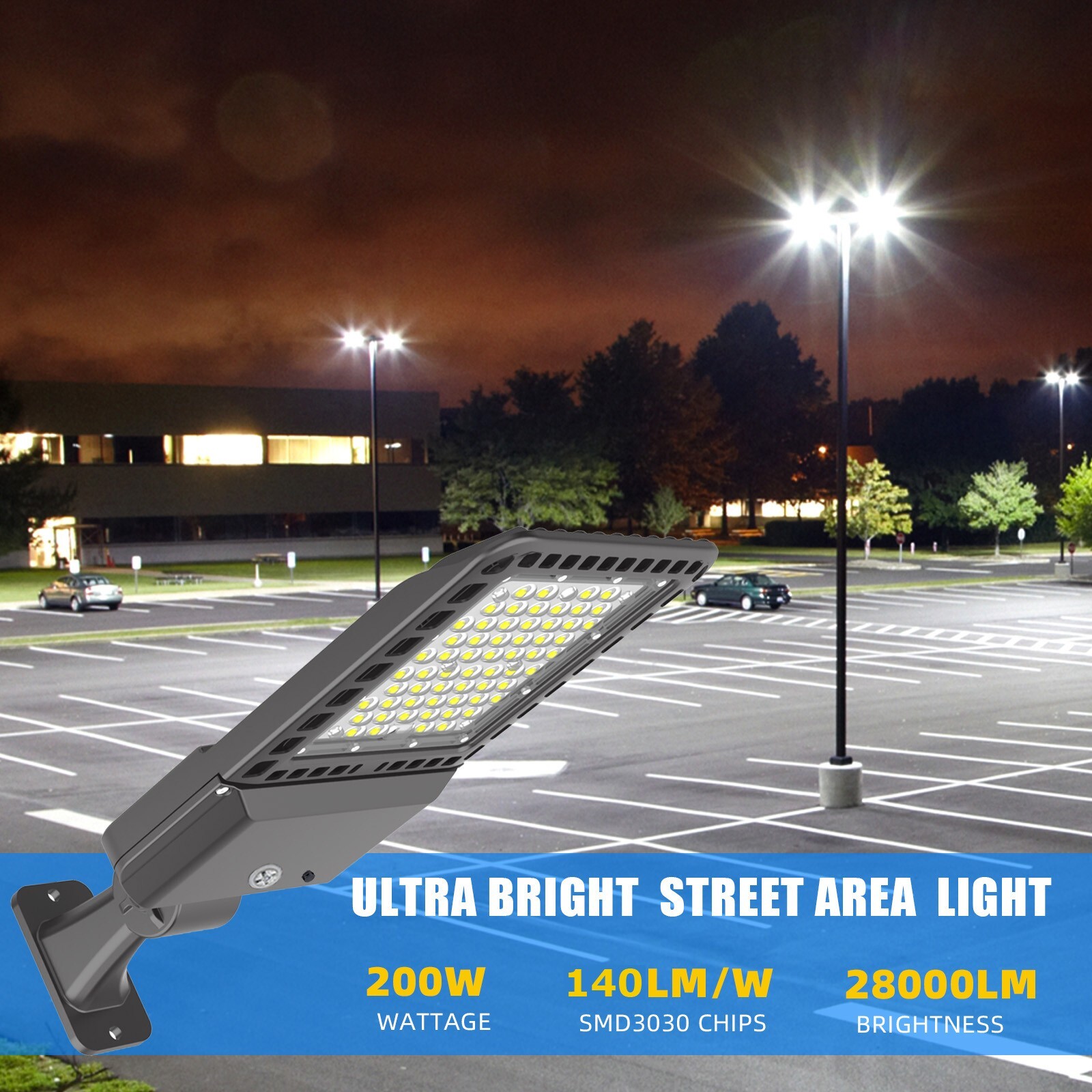 LED Parking Lot Light - 200W Street Lights Dusk to Dawn Outdoor Lighting 3 PACK
