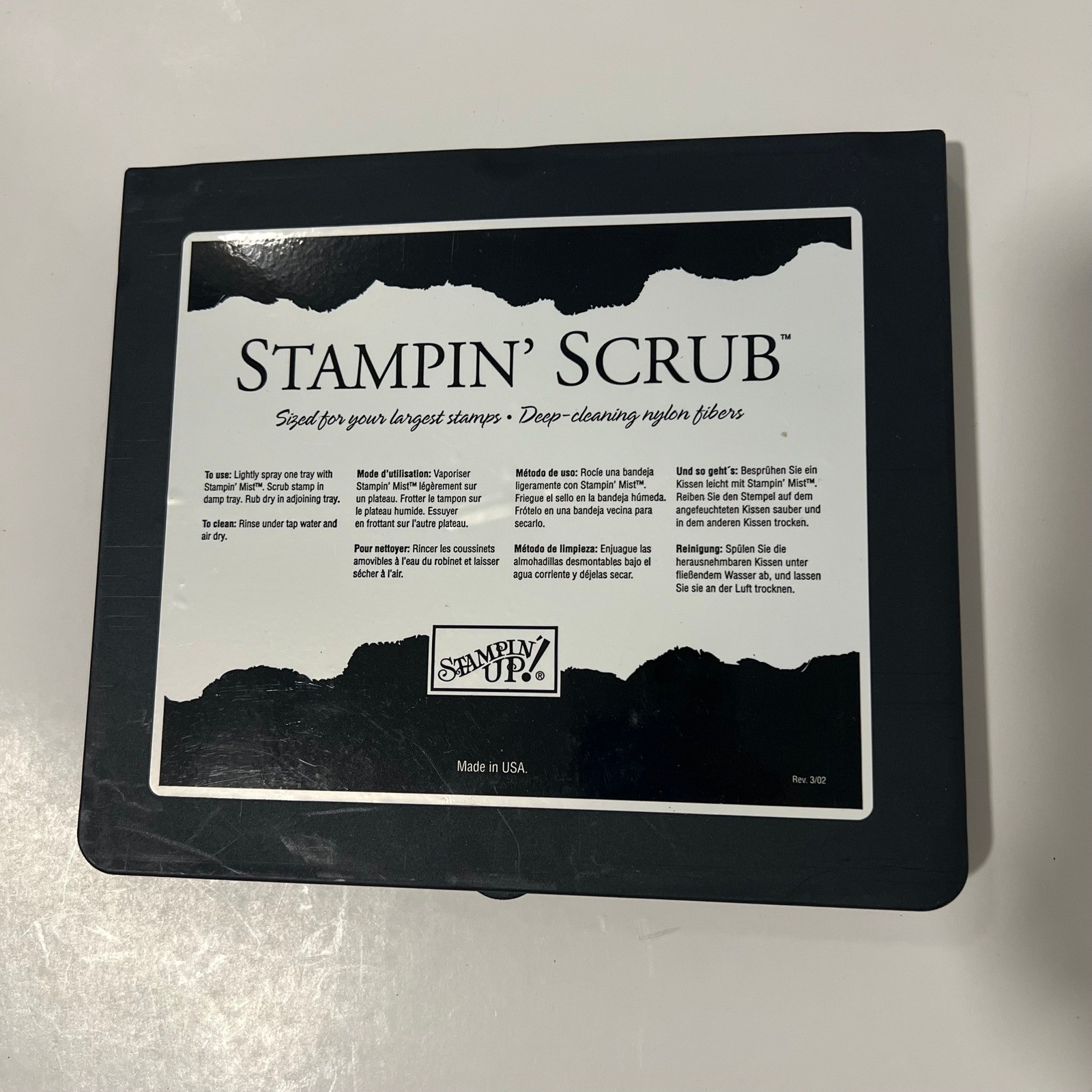 Stampin Up Stampin Scrub Large Rubber Stamp Cleaning Pad Black Case USA Made