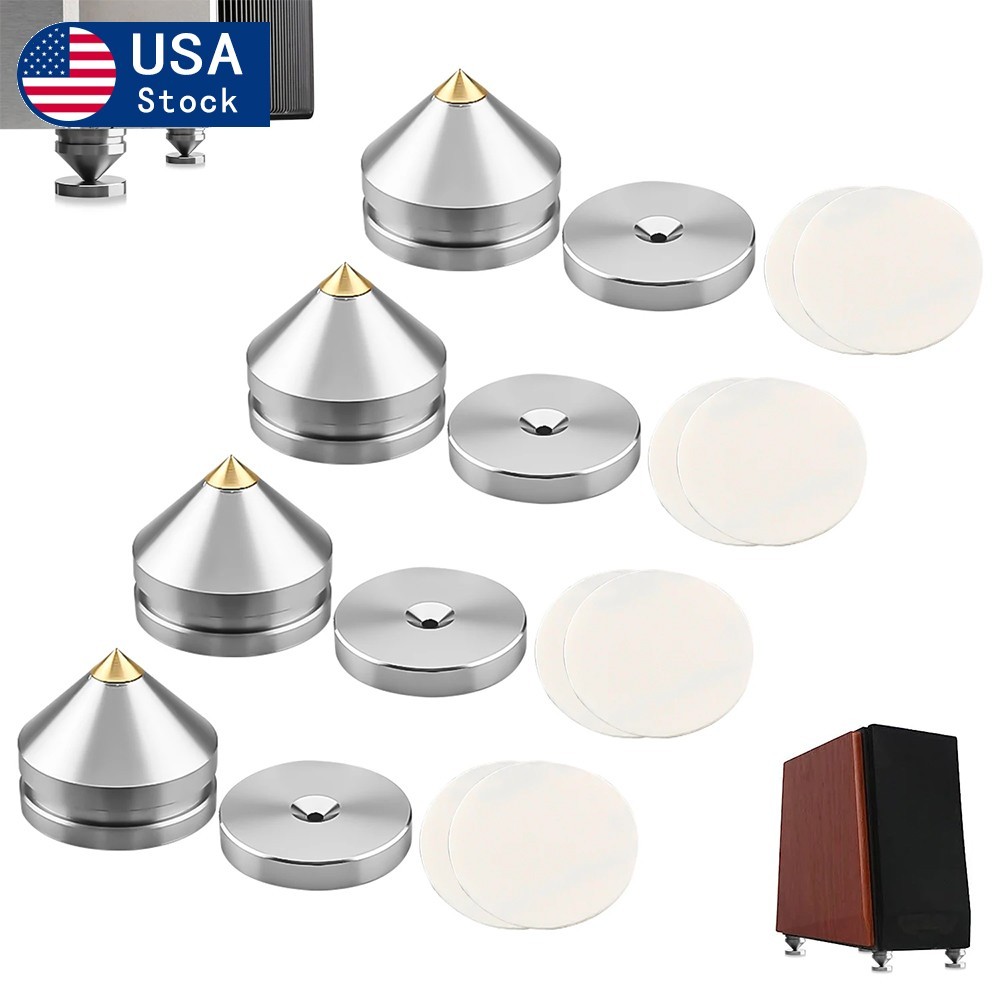 4sets Speaker Stand Feet Foot Pad Aluminium Spikes Cone Floor Nail M23*20 Silver