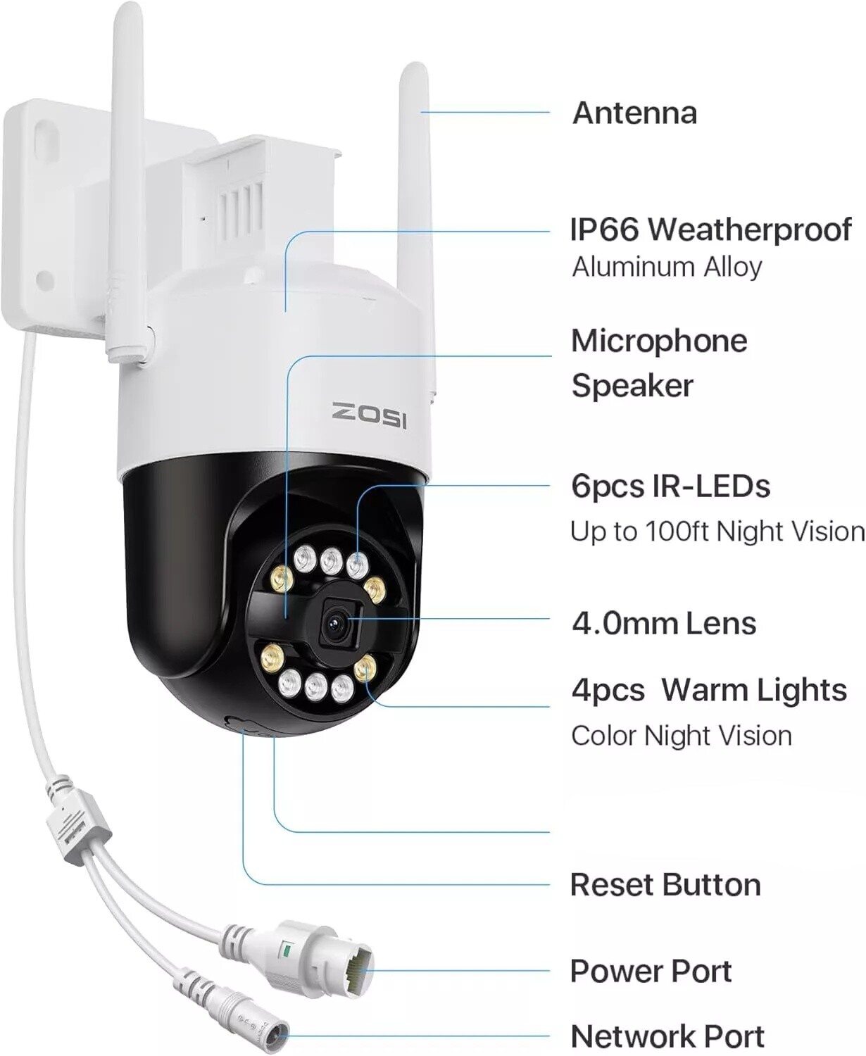 ZOSI C296 4K 8MP WiFi PT Security Camera 2-Way Talk Plug-in Wired Outdoor Camera