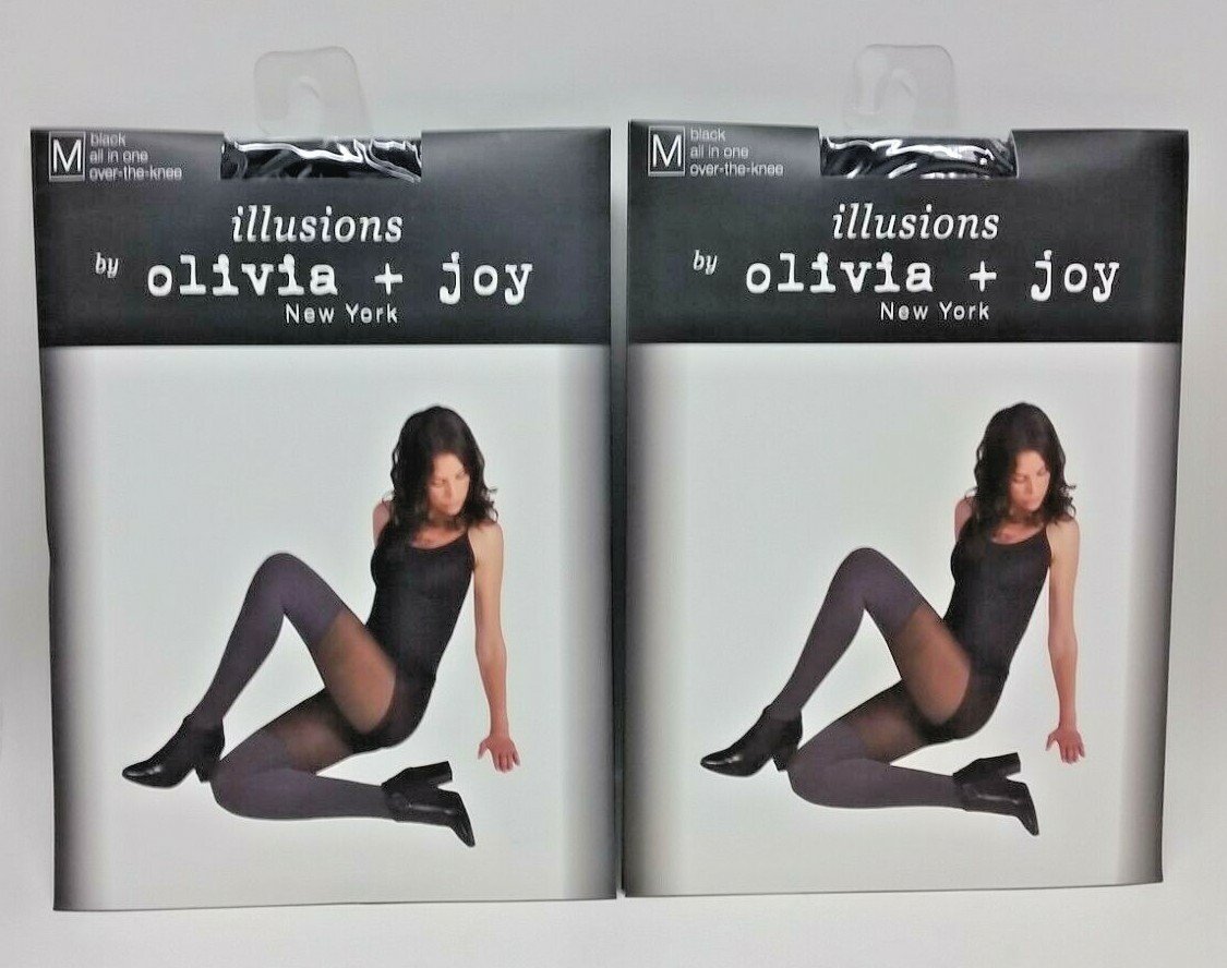 2x Olivia + Joy New York Women's Pantyhose All in One/over the knee Black Size M