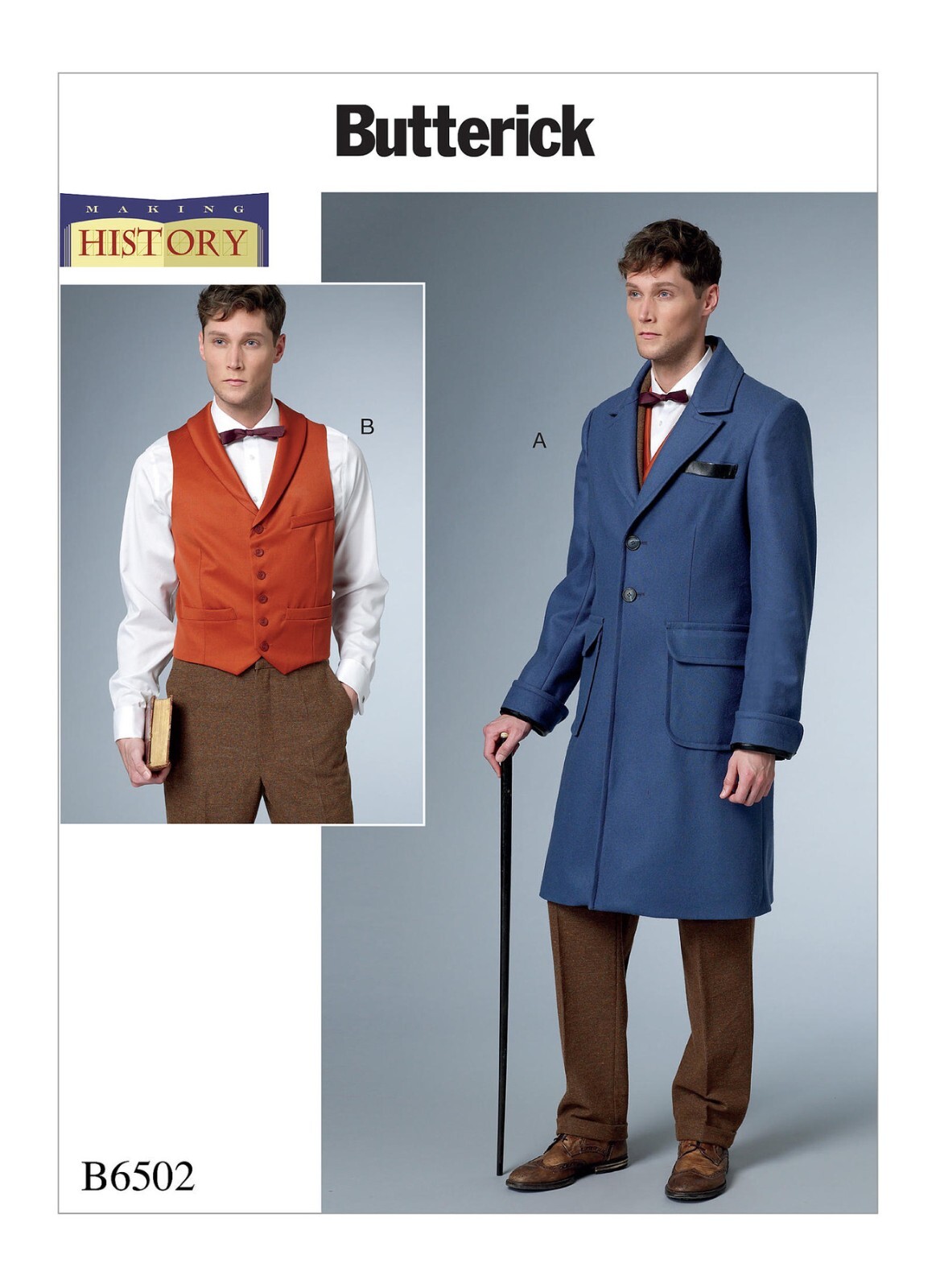 Butterick 6502 Sewing Pattern, Mens Single-Breasted Lined Coat, Vest Size: 46-52