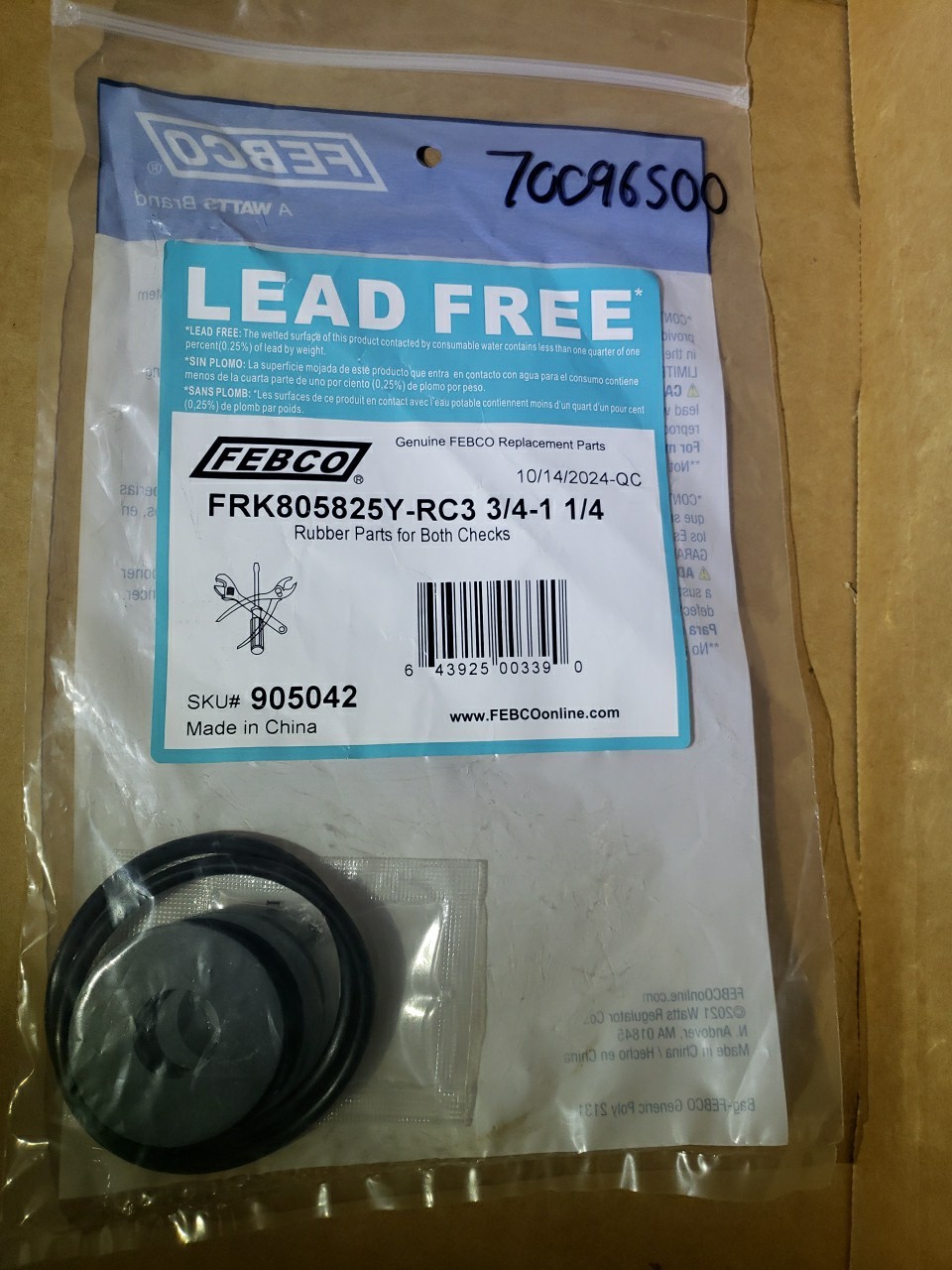 Febco 905042 Check Rubber Parts Repair Kit 3/4" 1" 805Y 805YB DC 825Y 825YA 825Y